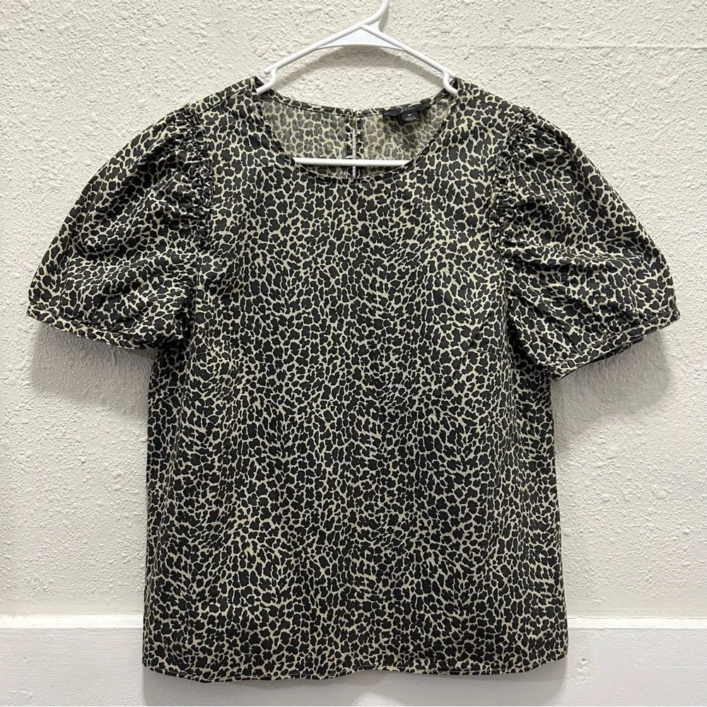 J. Crew Leopard Puff Sleeve Cotton Top Size M